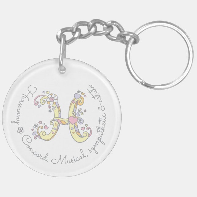 Harmony monogram letter H name and meaning keyring (Back Left)