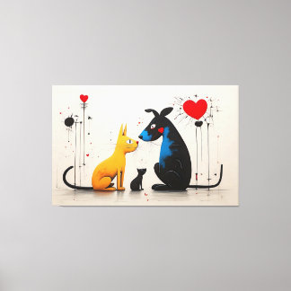 Harmony of Canines and Felines: Inspired by Miró Canvas Print