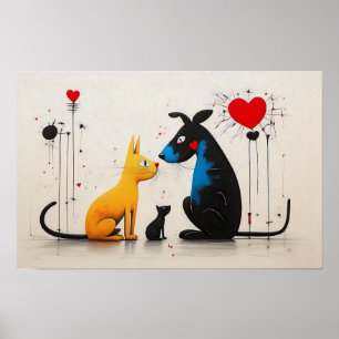 Harmony of Canines and Felines: Inspired by Miró Poster