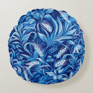 Harmony of Green Grains and Plants Round Pillow