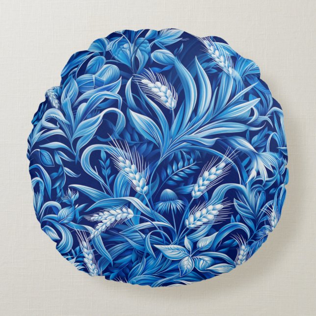 Harmony of Green Grains and Plants Round Pillow (Front)