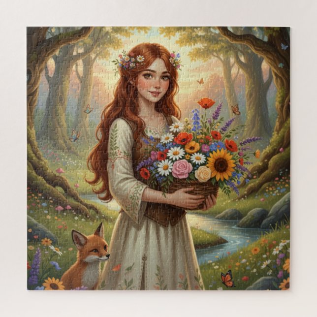 Harmony of Hair, Flowers, and Forest Jigsaw Puzzle (Vertical)
