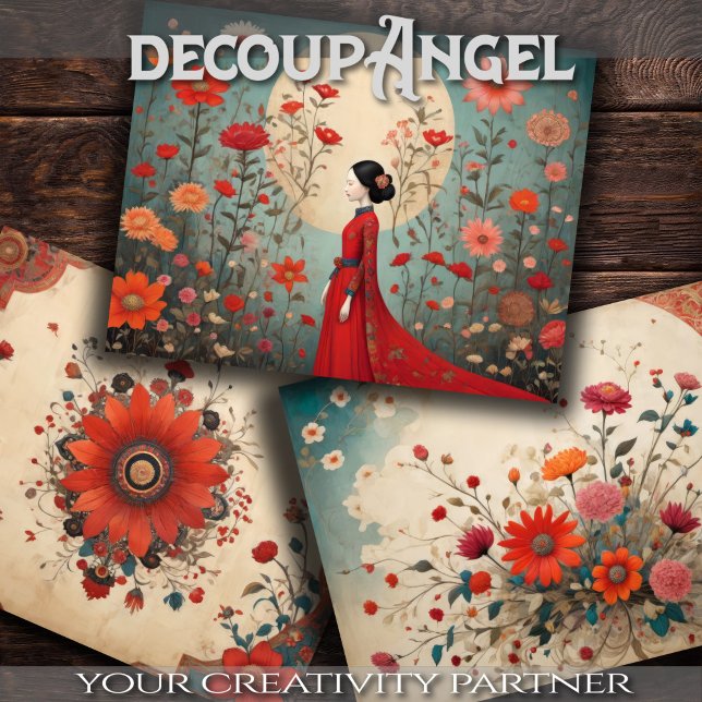 Harmony of the East - Set of 3 - Decoupage - Wrapping Paper Sheet (Creator Uploaded)