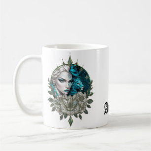 Harmony of the elements, the woman with lion.  coffee mug