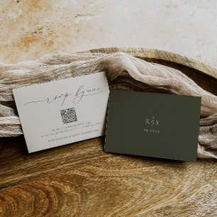 HARMONY Olive Green Minimalist Wedding QR Code RSVP Card