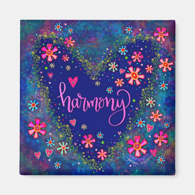 Harmony Pretty Heart Flowers Modern Inspirivity Magnet (Front)