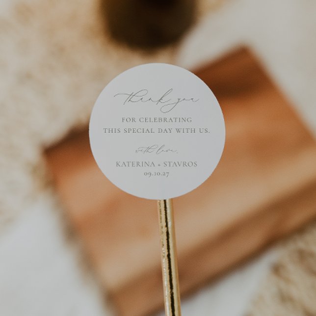 HARMONY Sage Green Minimalist Wedding Thank You Classic Round Sticker (Creator Uploaded)