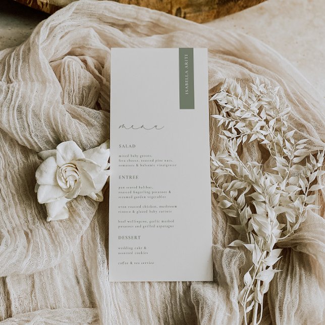 HARMONY Sage Green Modern Wedding Menu Place Card (Creator Uploaded)