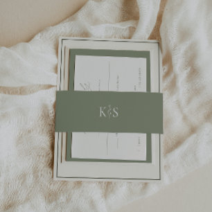 HARMONY Sage Green Monogram Minimalist  Invitation Belly Band