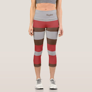 Harmony Stripes Horizontal Lines Gray Red Brown Capri Leggings