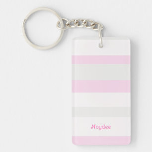 Harmony Stripes Horizontal Lines Grey Pink White Keychain