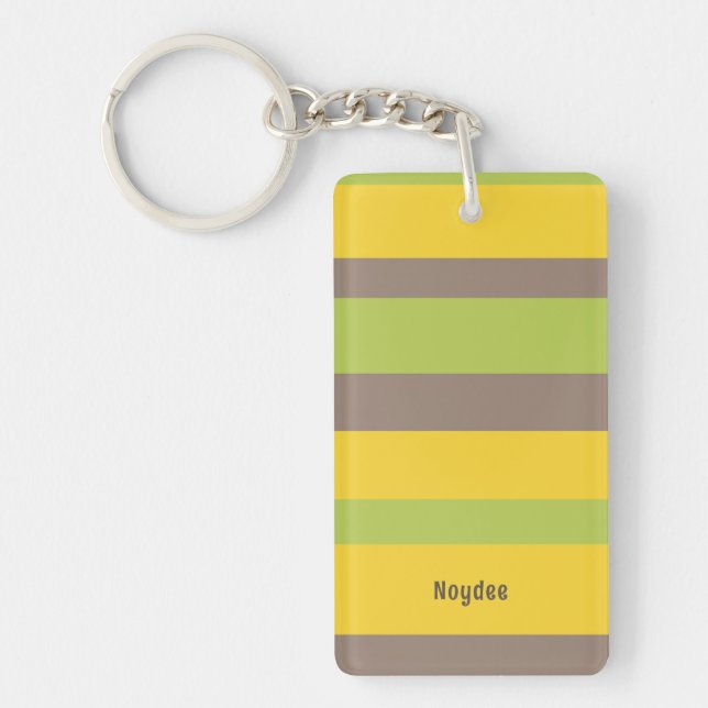 Harmony Stripes Lines Brown Yellow Green Keychain (Front)