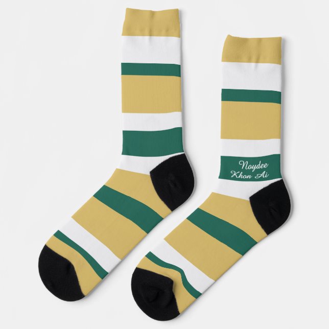 Harmony Stripes Lines Green Gold White Socks (Left)