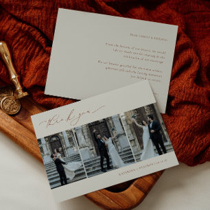 HARMONY Terracotta Minimalist 3 Photo Wedding Thank You Card