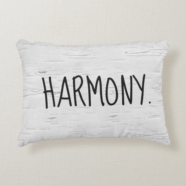 HARMONY Text On Birch Tree Accent Pillow (Front)