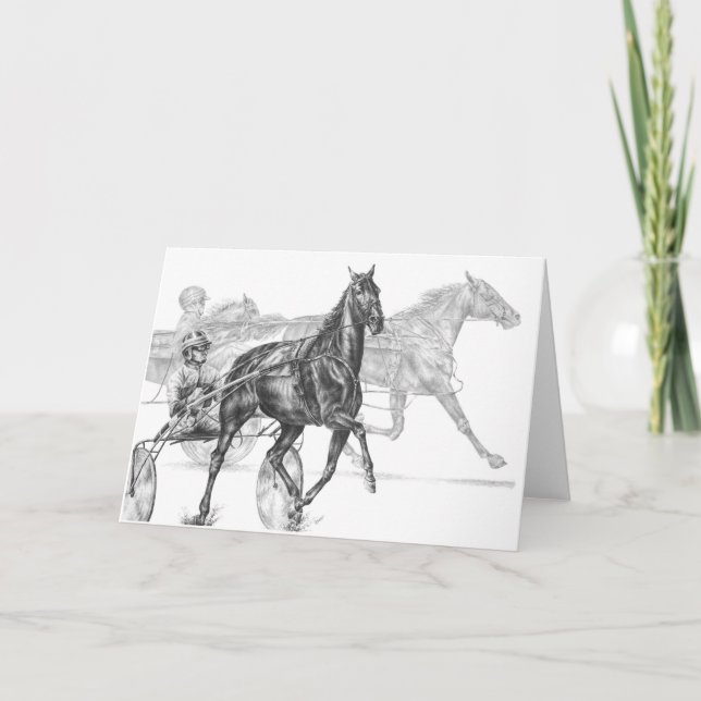 Harness Horse Racing Drawing by Kelli Swan Card (Front)