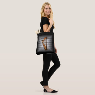 Harp ~ 3-D Sheet Music ~ Pillow Gray/Black ~ Tote Bag