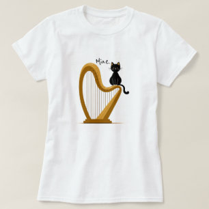 Harp and Cat Design Long T-Shirt