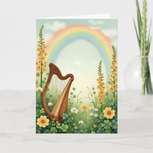 Harp and Flowers St. Patrick's Day Holiday Card