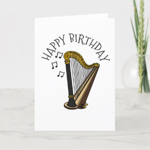 Harp Birthday Card Harpist String Musician