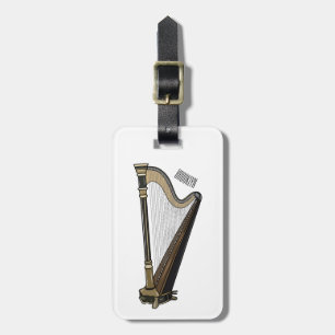 Harp cartoon illustration  luggage tag