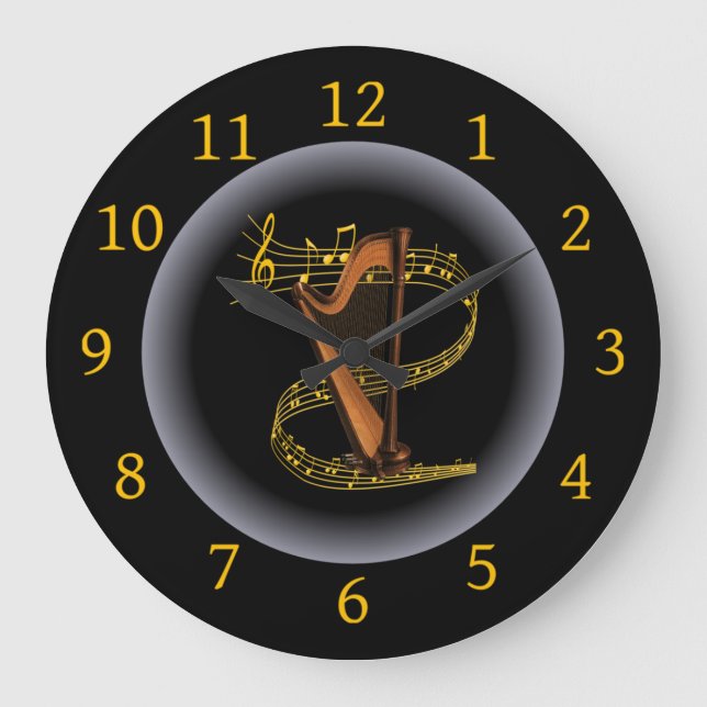 Harp ~ G clef ~ Musical Swirl ~ Spotlight ~* ~  Large Clock (Front)