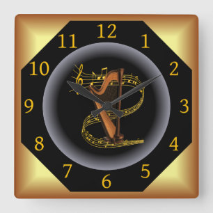 Harp ~ G clef ~ Musical Swirl ~ Spotlight ~* ~ Square Wall Clock
