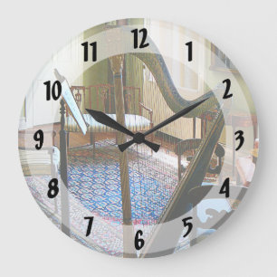 Harp in Living Room Large Clock