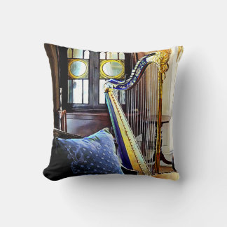Harp In Music Room Throw Pillow