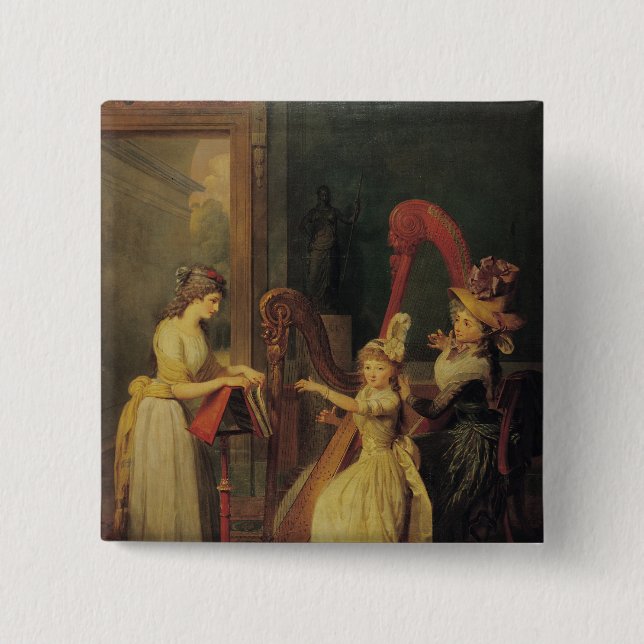 Harp lesson given by Madame de Genlis 2 Inch Square Button (Front)