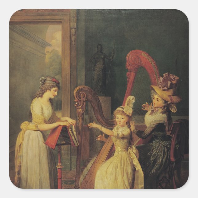 Harp lesson given by Madame de Genlis Square Sticker (Front)