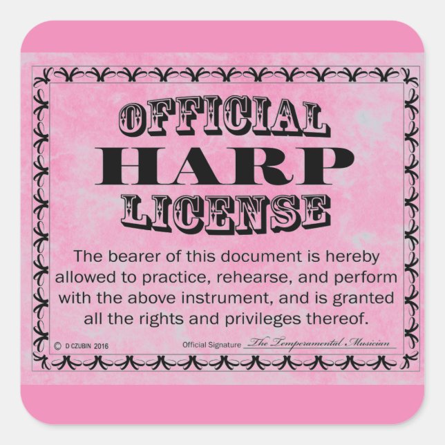 Harp License Square Sticker (Front)