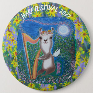 Harp Moon Angel 6 Inch Round Button