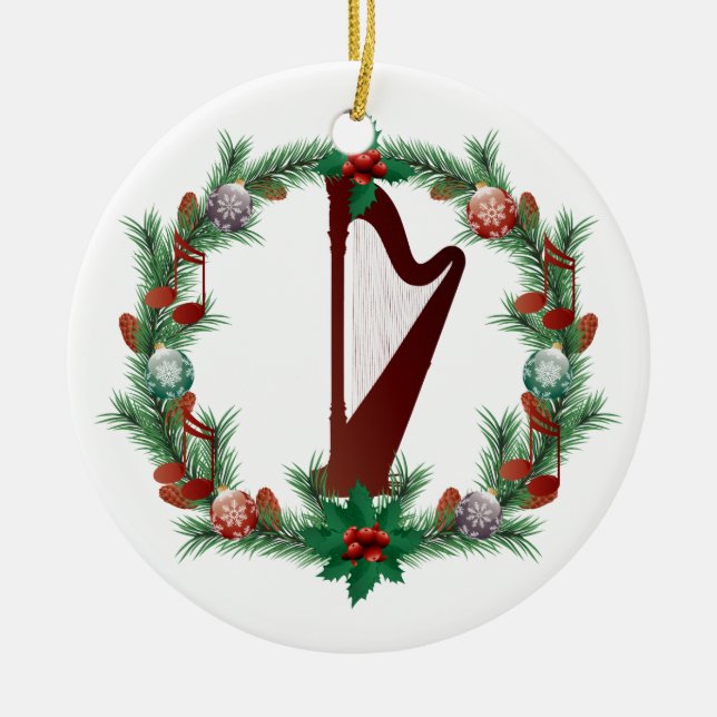 Harp Music Christmas Wreath Ornament Gift (Front)