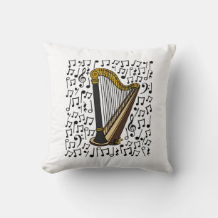 Harp Musical Notes, Harpist Music Teacher Throw Pillow