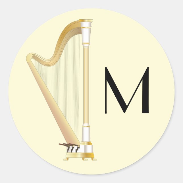 Harp Musician Music Teacher Classic Round Sticker (Front)