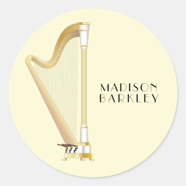 Harp Musician Music Teacher Classic Round Sticker (Front)