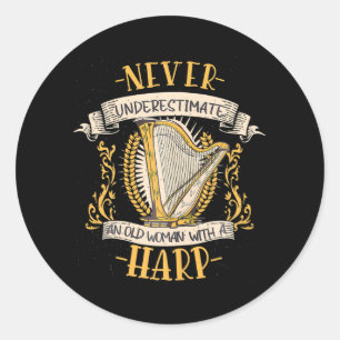 Harp Musician Musical Instrument Harp Classic Round Sticker