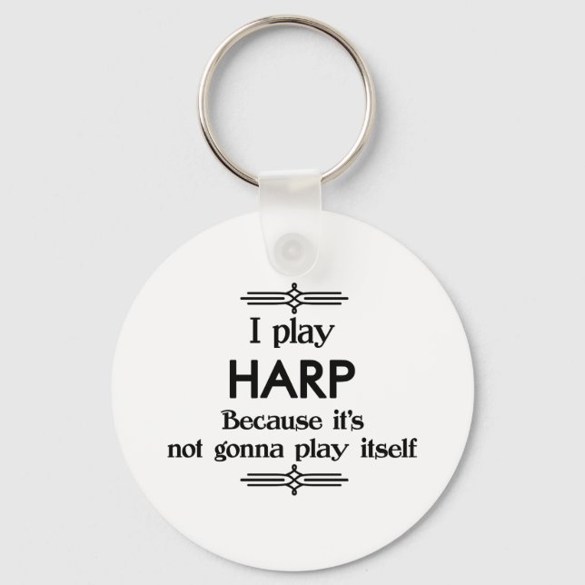Harp - Play Itself Funny Deco Music Keychain (Front)