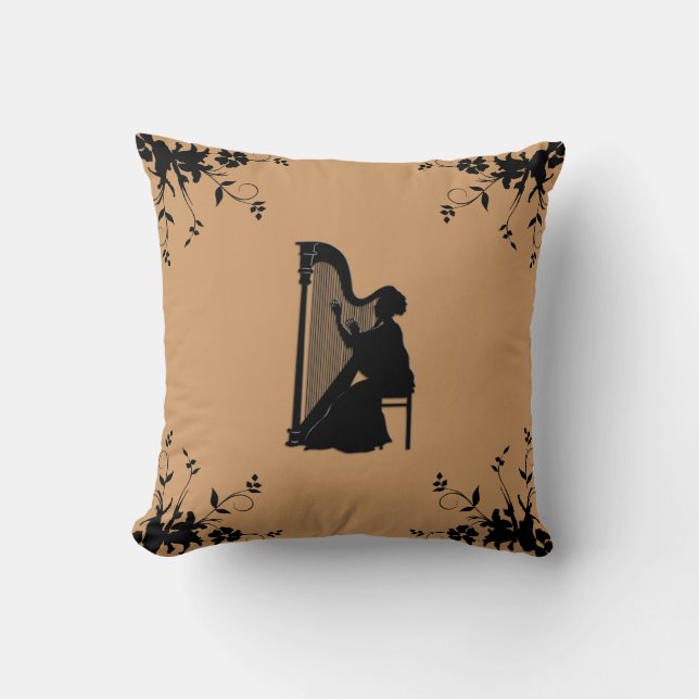 Harp Player Decorative Brown Throw Pillow (Front)