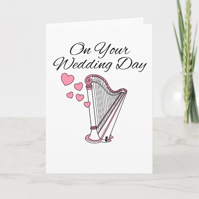 Harp Wedding Card Harpist String Musician (Front)