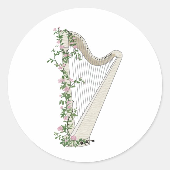 Harp with Roses Classic Round Sticker (Front)