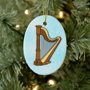Harpe en céramique bleue ornement de Noël