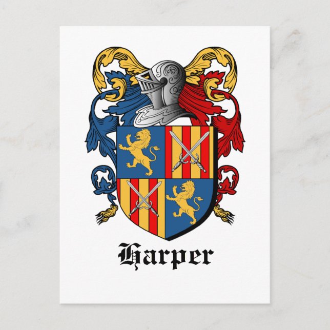 HARPER COAT ARMS - harper family crest Postcard (Front)