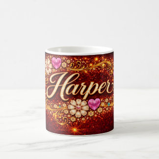 Harper Custom Pink Heart Gold Floral Romantic Gift Coffee Mug