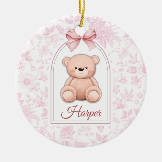 Harper | Custom Pink Teddy Bear Nursery Design  Ceramic Ornament (Front)