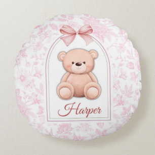 Harper Custom Pink Teddy Bear Nursery Design Round Pillow
