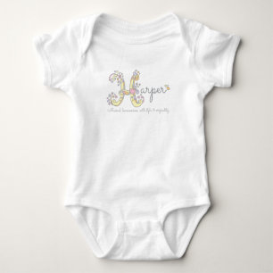 Harper girls name meaning H monogram hearts Baby Bodysuit