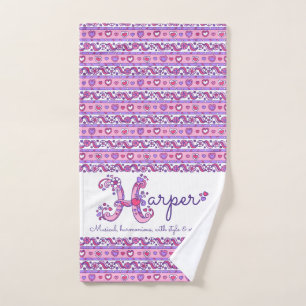 Harper name meaning flower heart pink  hand towel