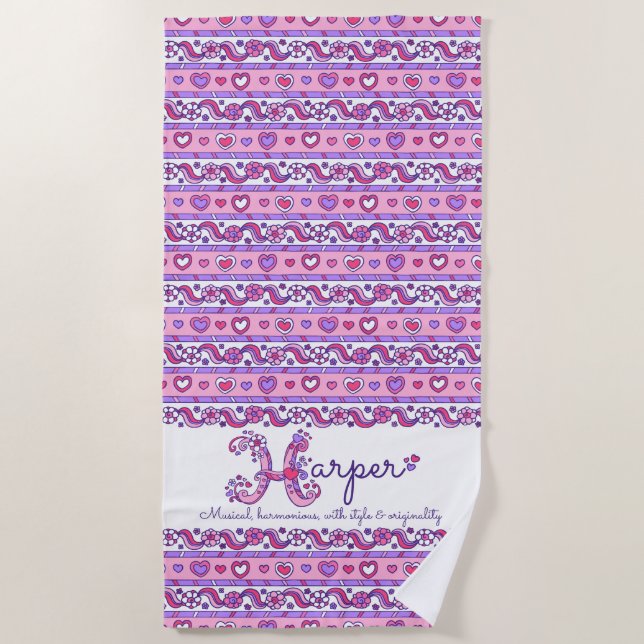 Harper nom signifiant serviette rose de coeur de f (Devant)